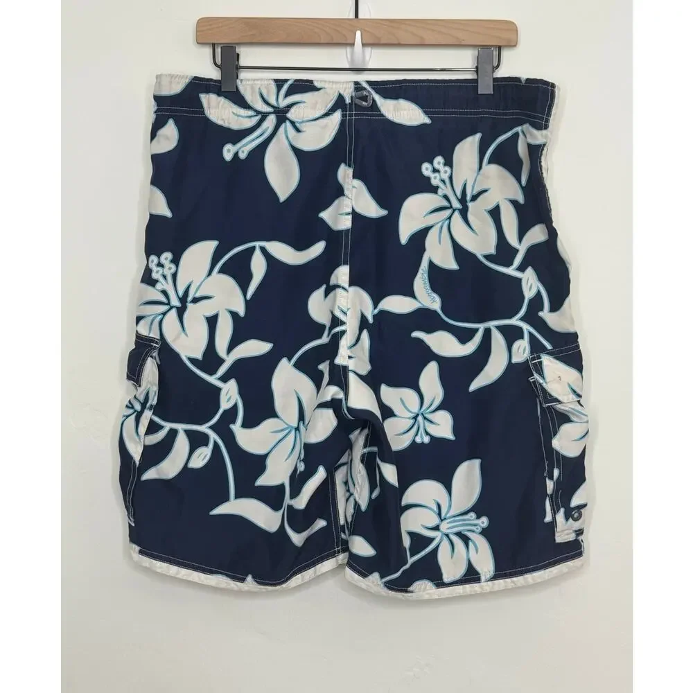 Abercrombie & Fitch Blue White Floral Hibiscus Swim Trunks Size Small Mens